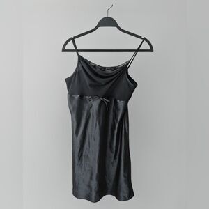 Delicates Lace Scoop Cowl Black Goth Whimsigoth Vamp Mini Slip Dress Size M